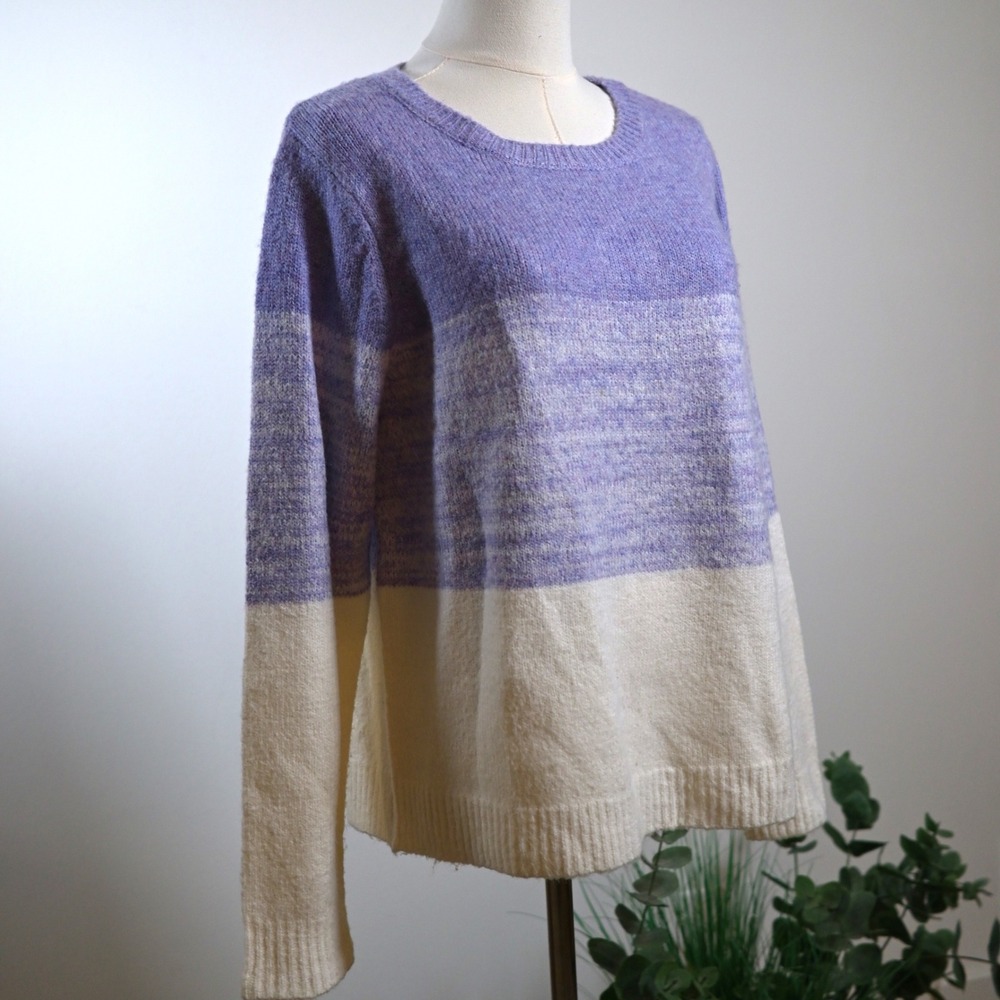 Cupcakes and Cashmere Womens XL Purple Cream Colorblock Marled Knit Sweater